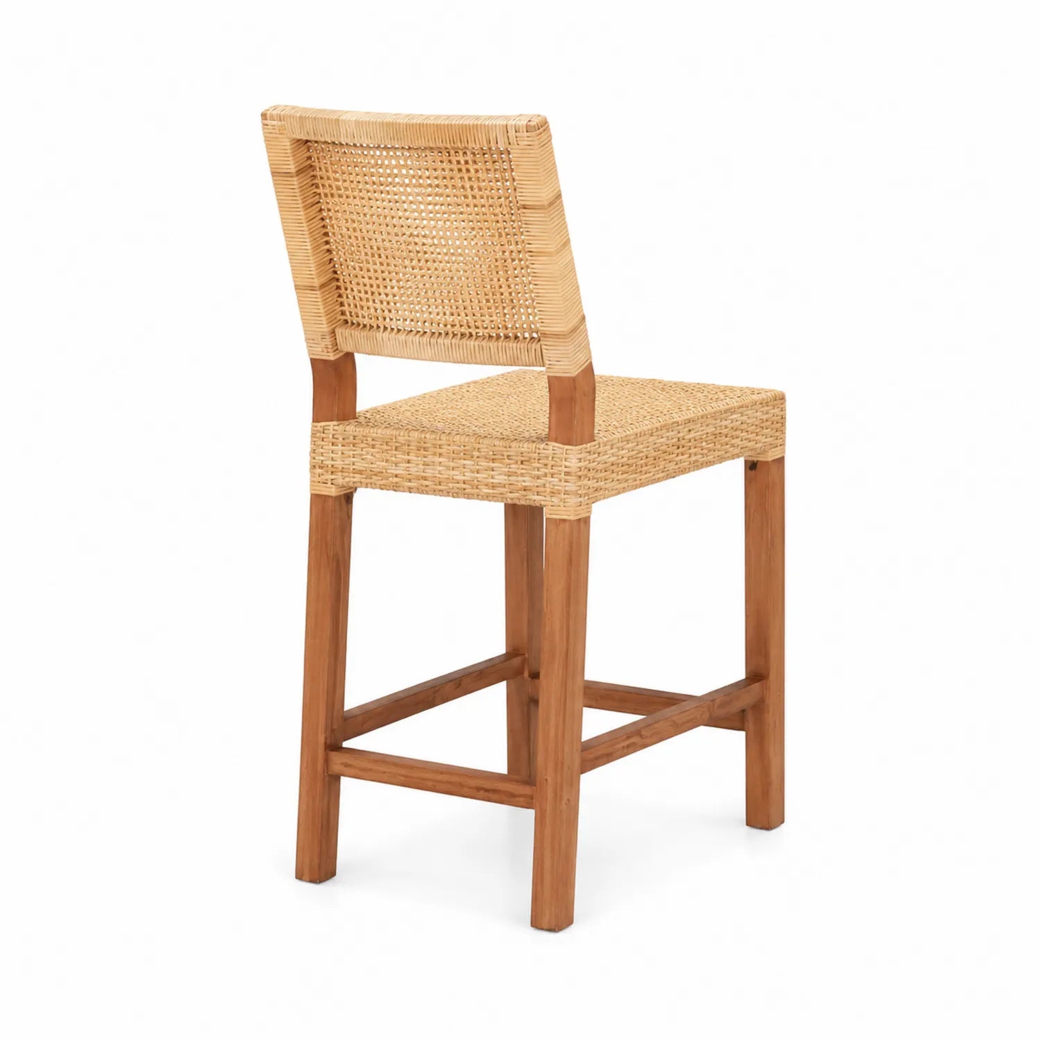 Barhocker aus Teakholz und Rattan