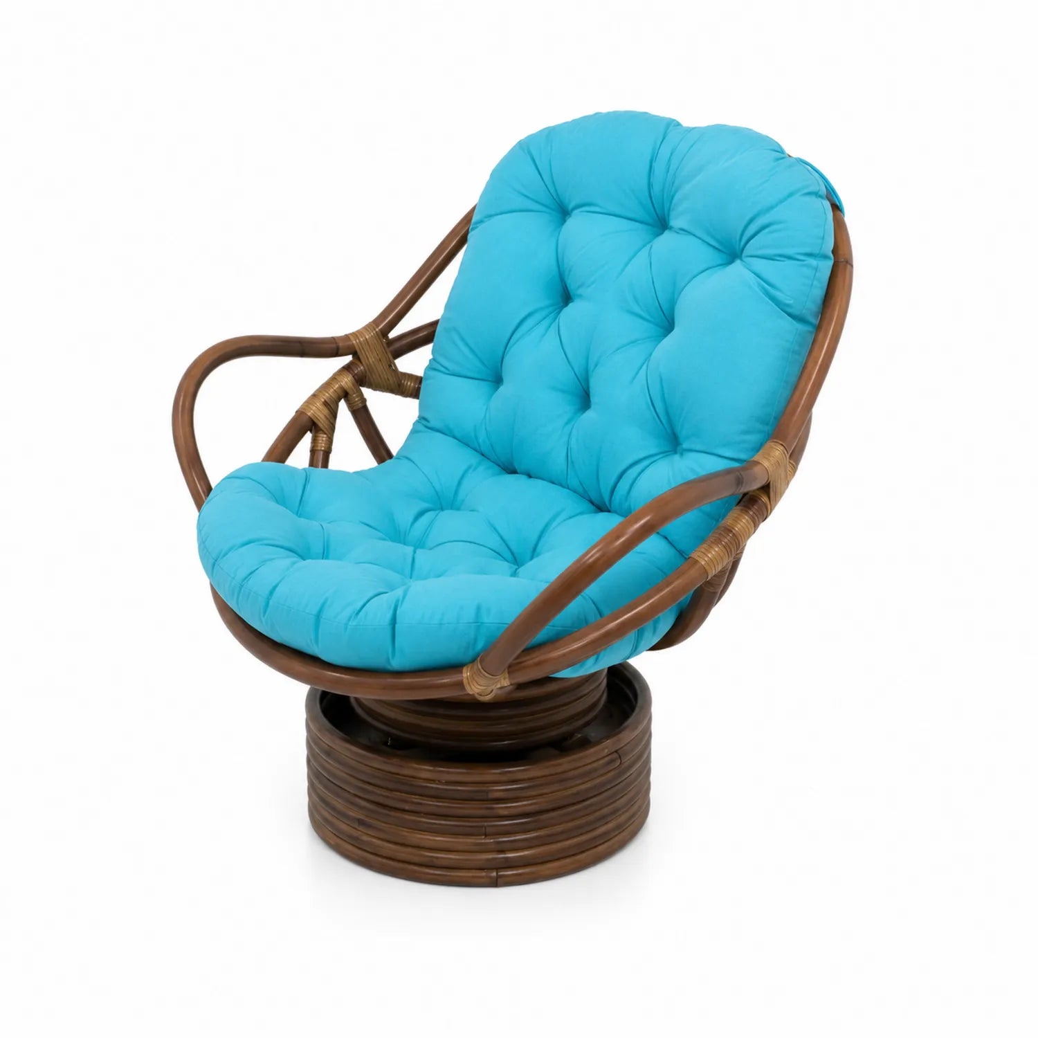 Rattan Drehstuhl mit Polyesterpolster Blau