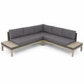 Outdoor-Ecksofa aus Holz und Polyrattan, L-Form, graue Kissen
