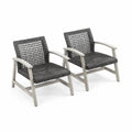 2er Set Outdoor-Stühle, Rattan, Akazienholz, Grau/Weiß