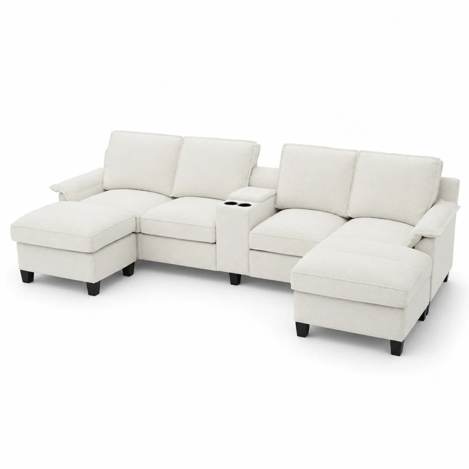 Ecksofa mit Ottomane aus Stoff Creme