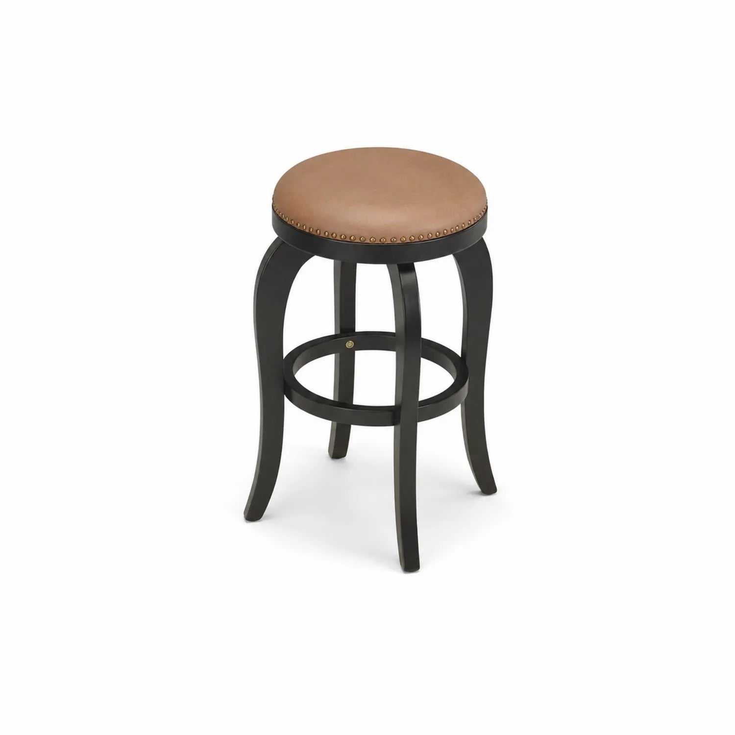 Barhocker mit Holzgestell und Kunstledersitz, 75 cm, Schwarz/Braun