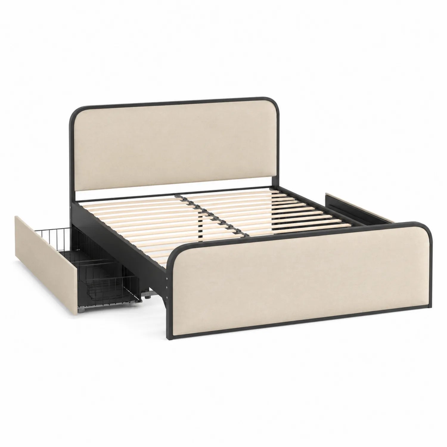 Doppelbett mit Metallrahmen und Stoffbezug Beige 160x200 cm