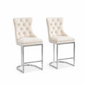2er Set Barhocker mit Stoffbezug und Chromstahlrahmen Creme