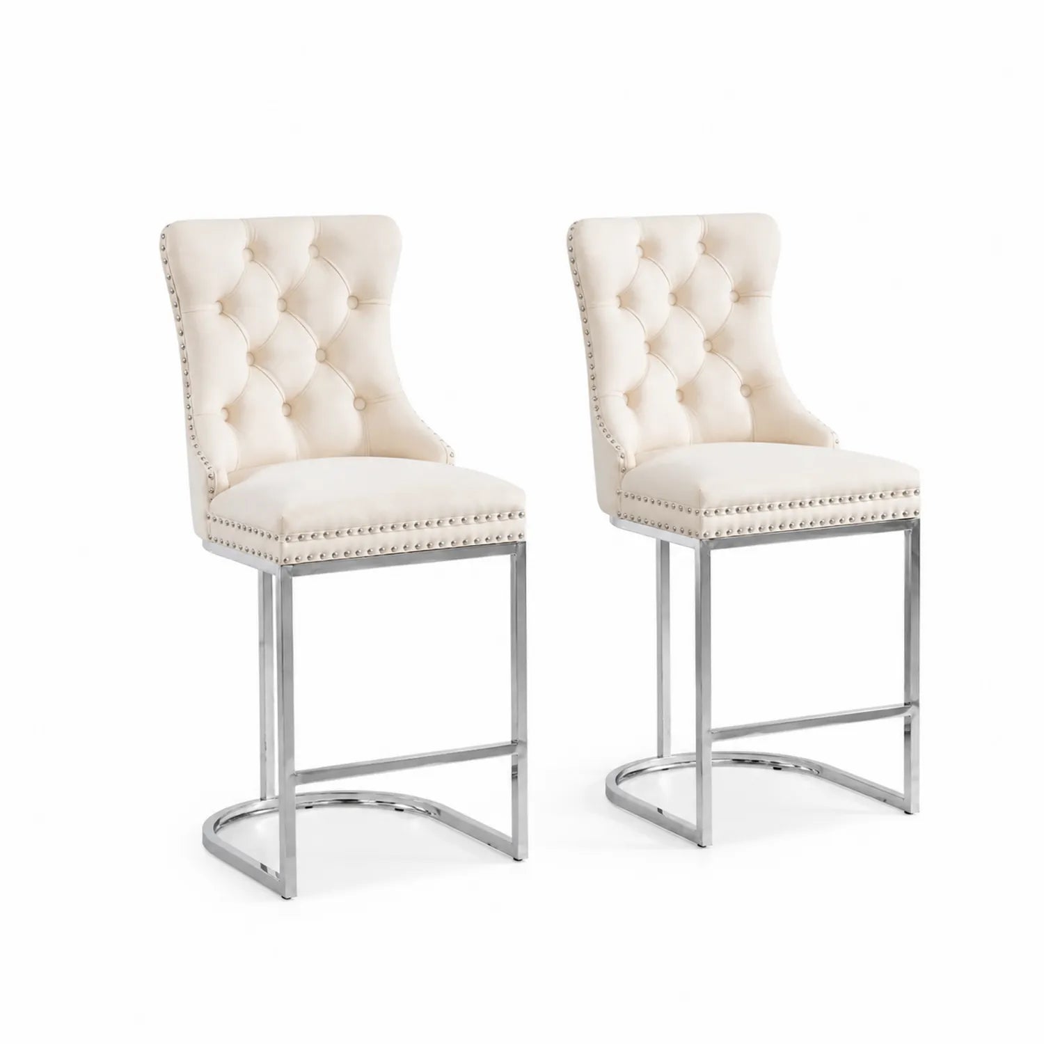 2er Set Barhocker mit Stoffbezug und Chromstahlrahmen Creme
