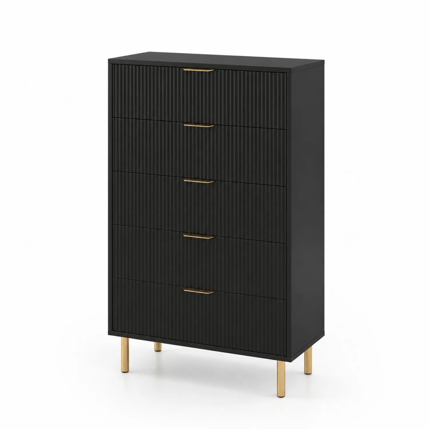 Kommode aus MDF mit Metallbeinen, Schwarz und Gold, 120cm x 80cm x 40cm