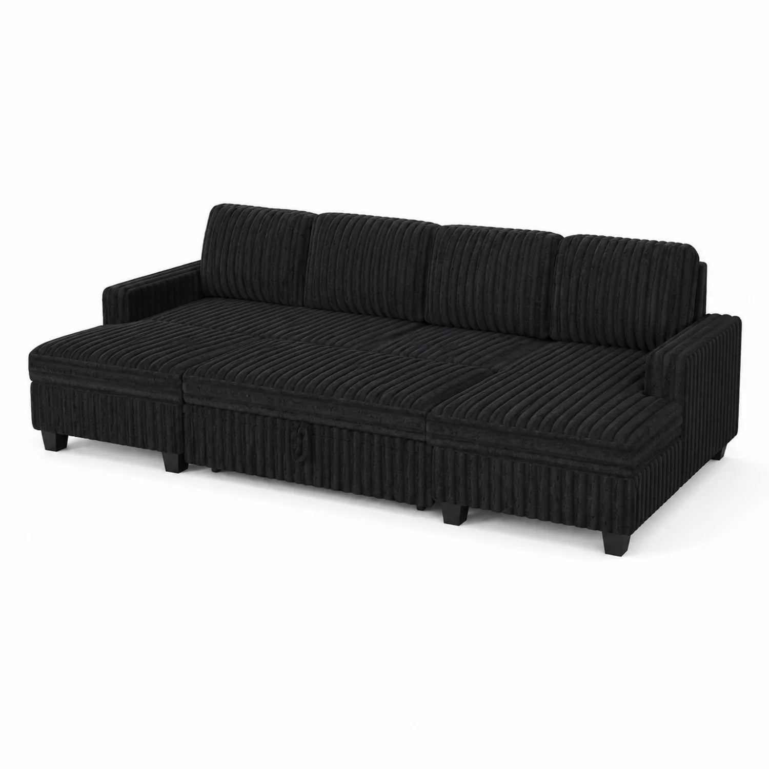 Ecksofa 3-Sitzer Cordstoff Schwarz 300x150x85cm