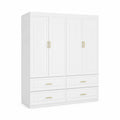 Holzkleiderschrank mit 4 Türen und 4 Schubladen Weiß