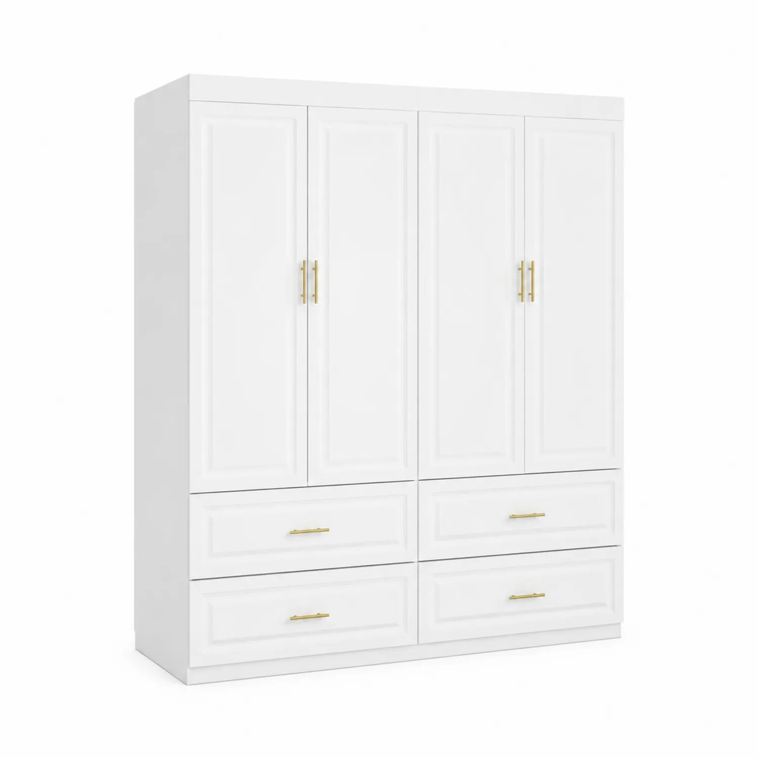 Holzkleiderschrank mit 4 Türen und 4 Schubladen Weiß