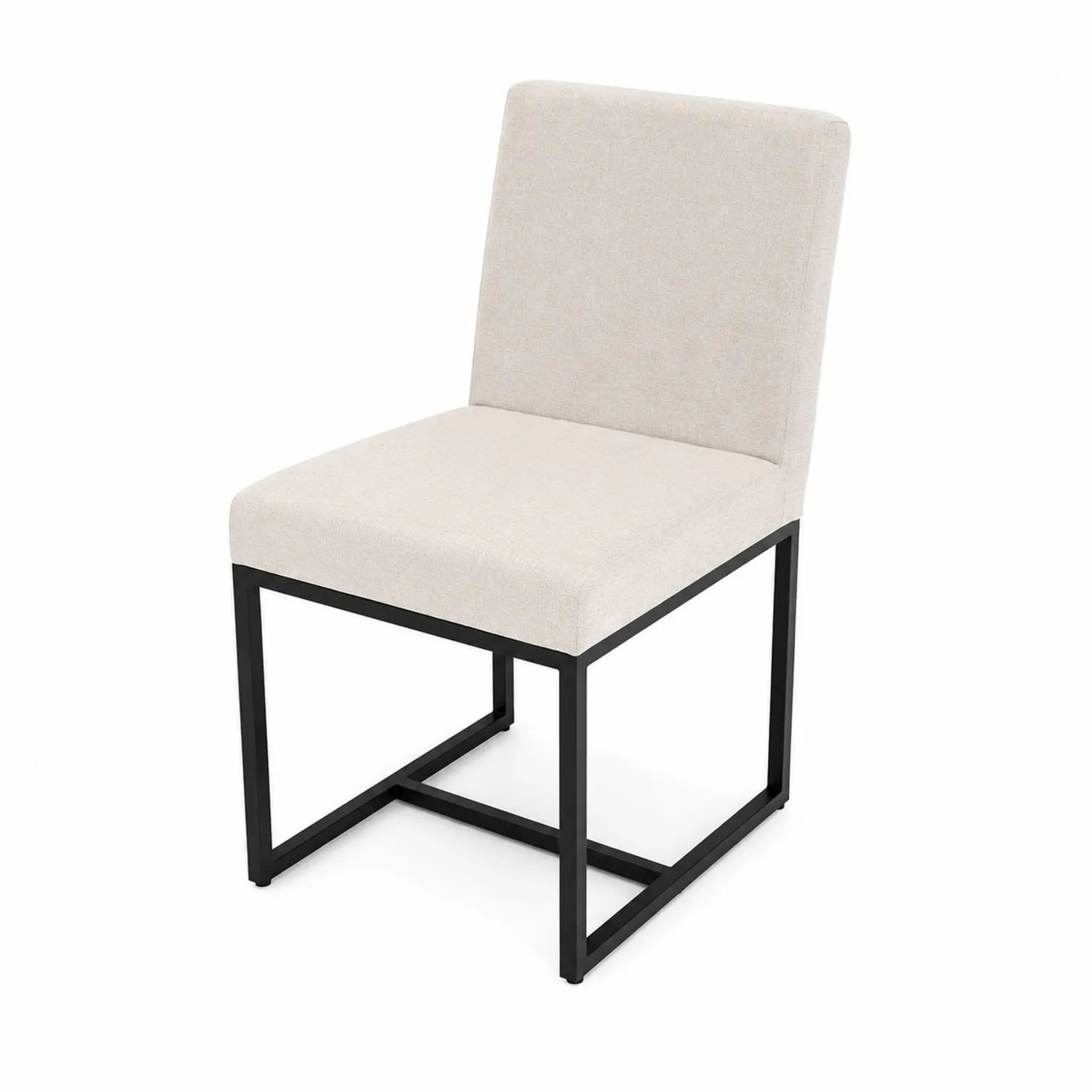 Esszimmerstuhl aus Leinenstoff Beige mit Metallrahmen